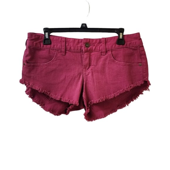 Billabong Laneway Pink Magenta Booty Cheeky Sexy Jeans Shorts Size 28 Low Rise - Picture 1 of 7